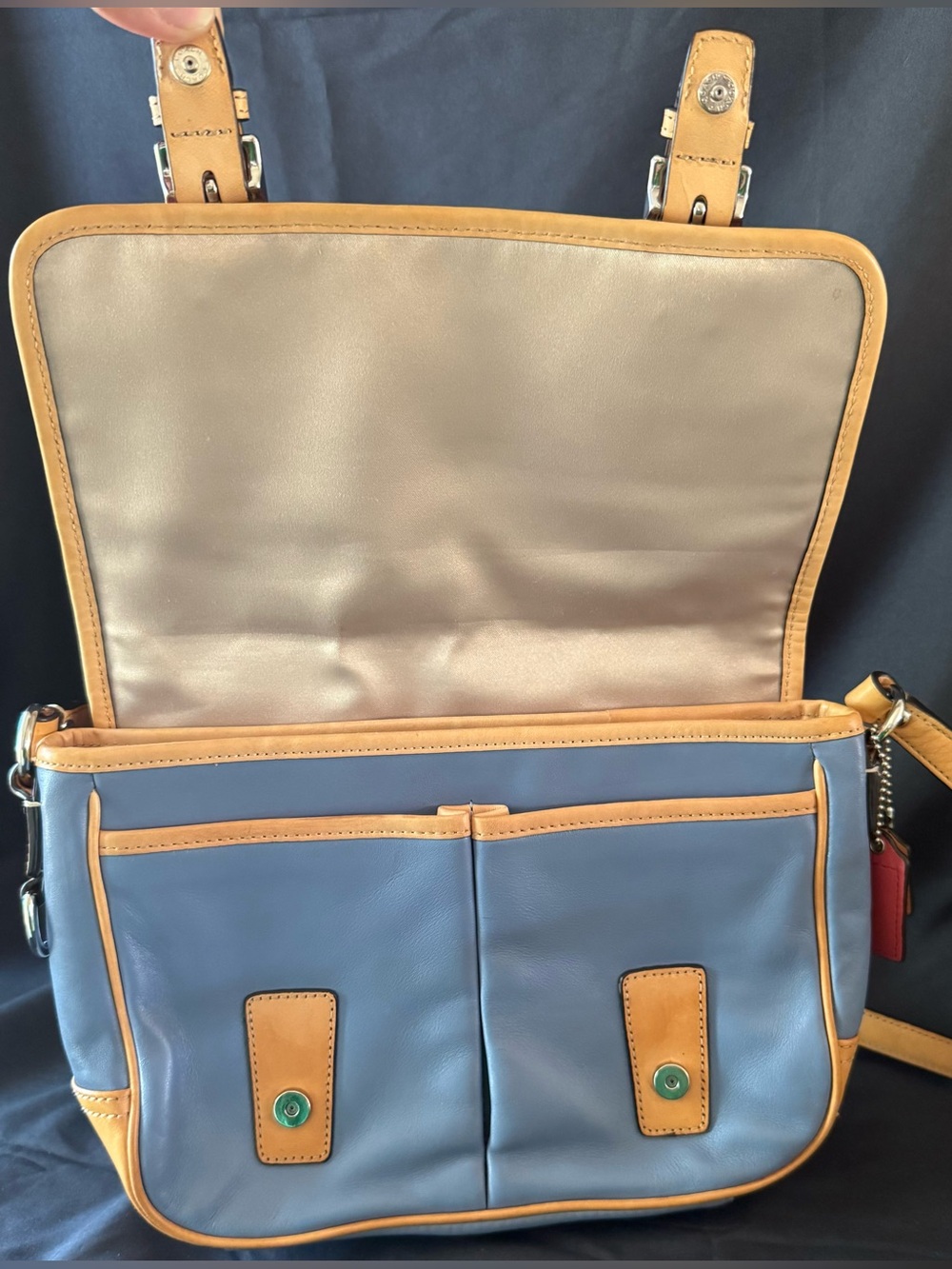 Coach Park Colorblock Flap Crossbody (F23383) in Red & Blue With Tan Trim - Picture 5 of 15